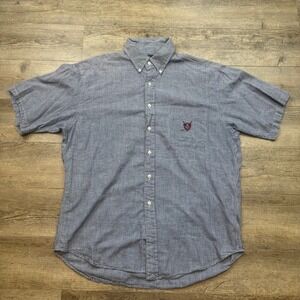 Vintage Ralph Lauren Golf Tilden Button Down Shirt Mens L Blue Crest Stripes